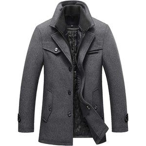 Men's Gentle Layered Collar Single Breasted Quilted Lined Wool Blend Pea Coats